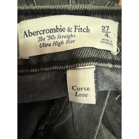 NEW Abercrombie & Fitch The 90s Straight Ultra High Rise Black Denim Jeans Sz 27 - Picture 4 of 6